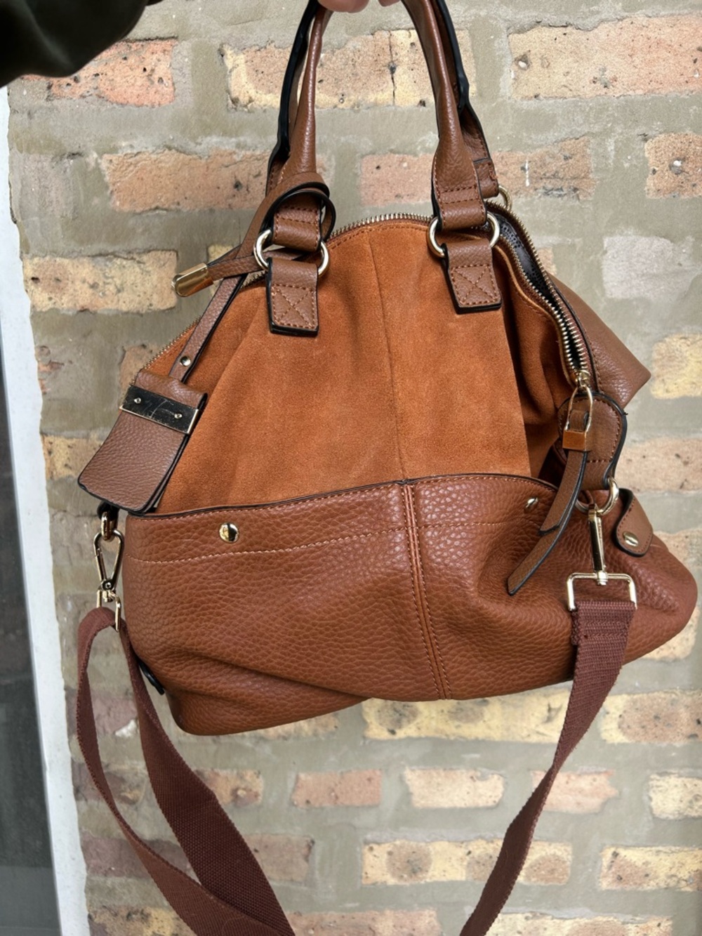 Brown Pebbled Leather Satchel Handbag - Picture 3 of 4